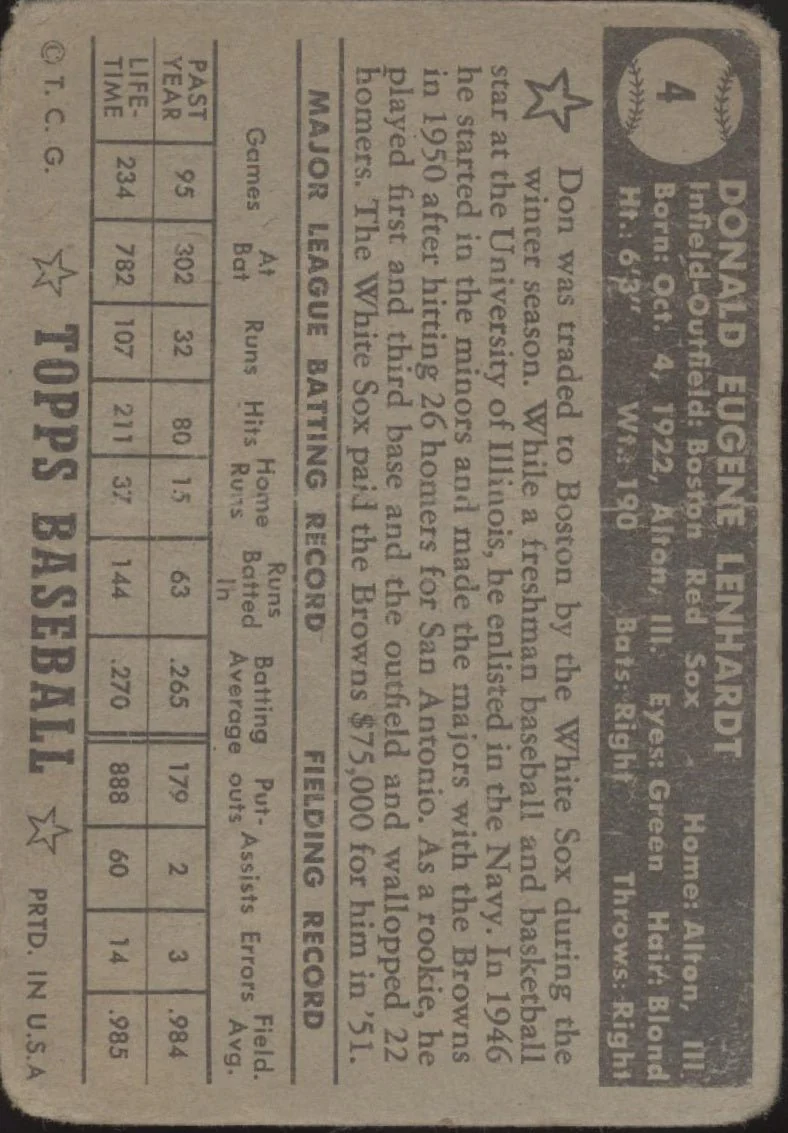 Don Lenhardt 1952 Topps #4 Boston Red Sox PR