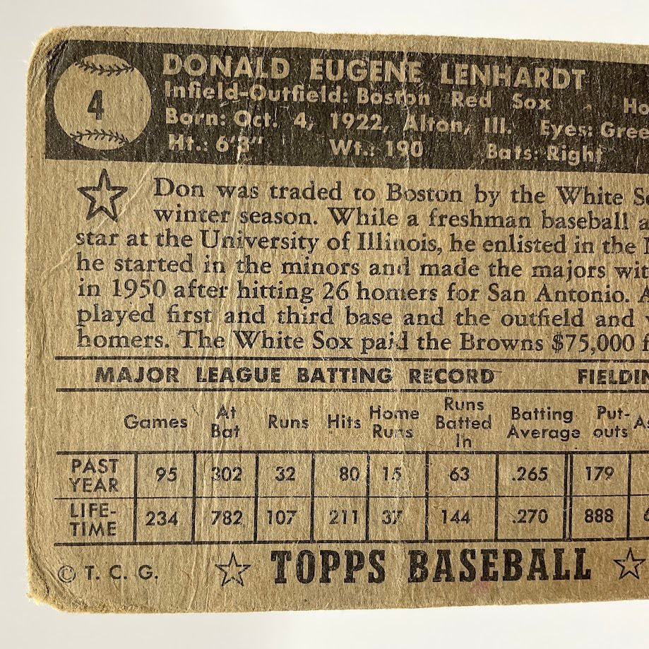 Don Lenhardt 1952 Topps #4 Boston Red Sox PR