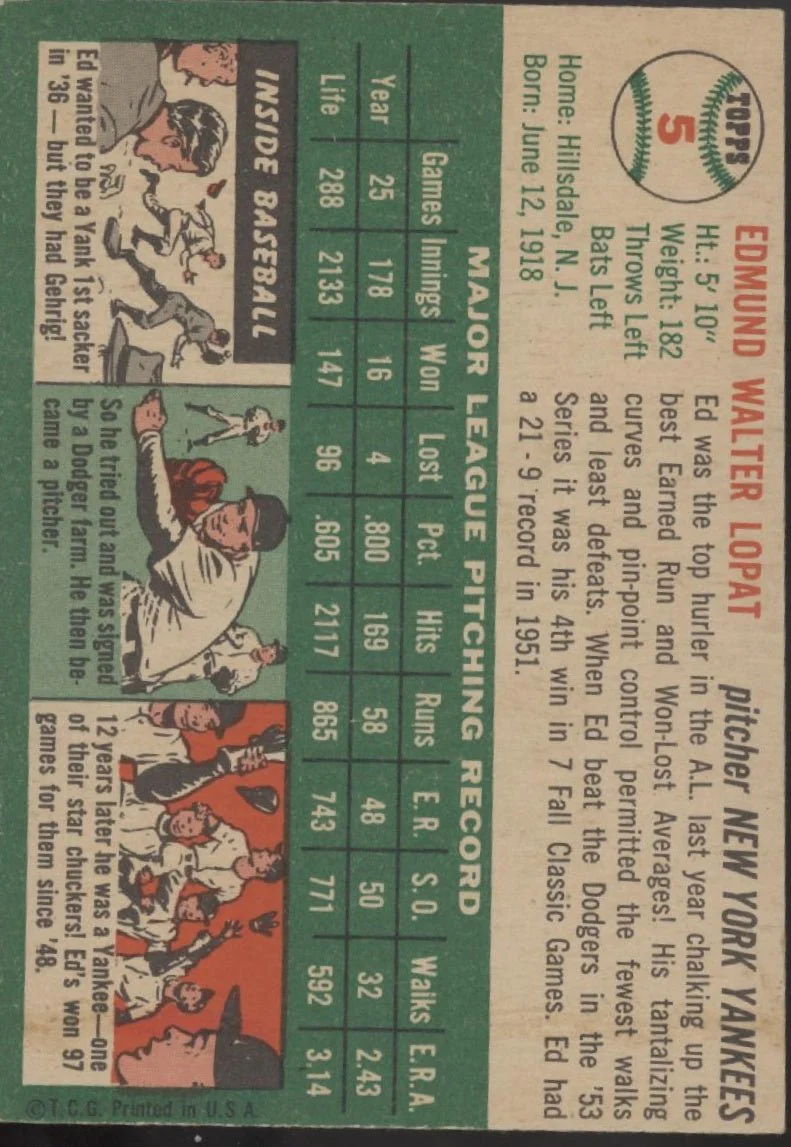 541-ed-lopat-1954-topps-5-new-york-yankees-vg-ex-1-2.webp Ed Lopat 1954 Topps #5 New York Yankees VG-EX #1