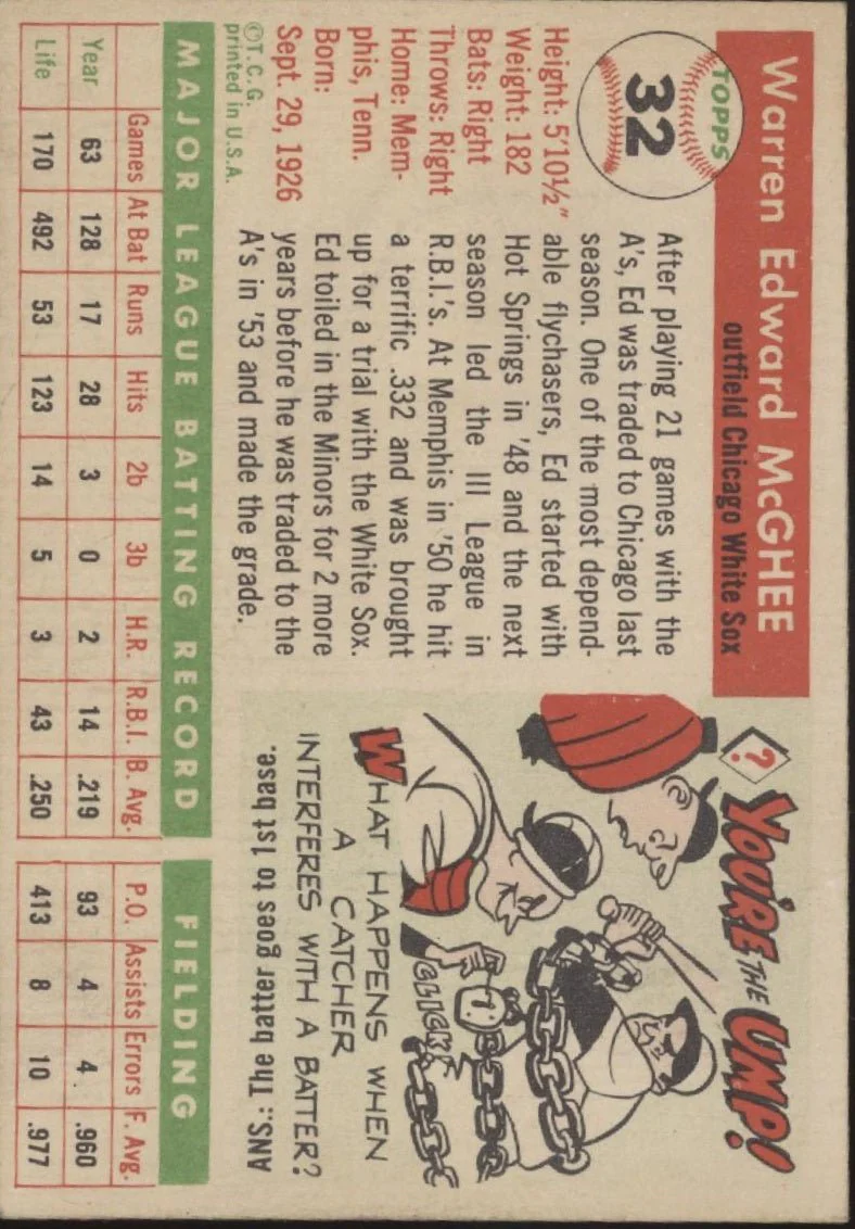 Ed McGhee 1955 Topps #32 Chicago White Sox EX