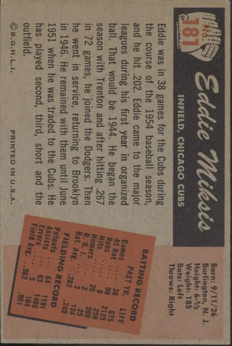547-eddie-miksis-1955-bowman-181-chicago-cubs-vg-ex-2.webp Eddie Miksis 1955 Bowman #181 Chicago Cubs VG-EX