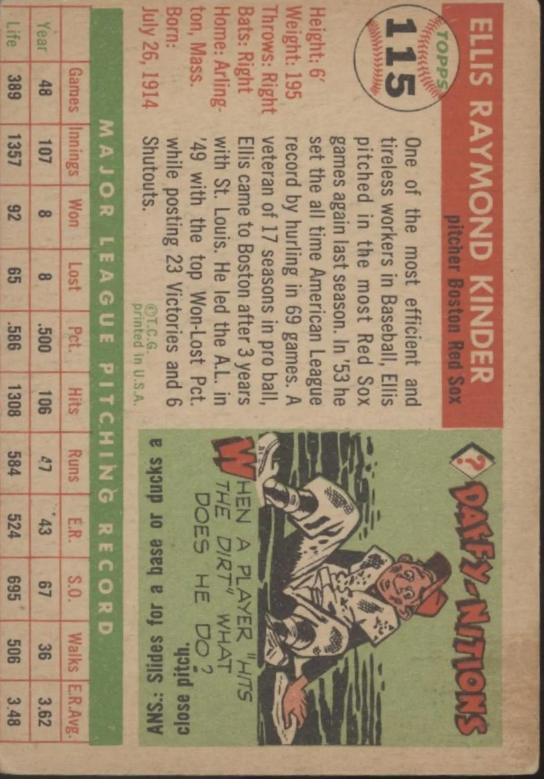 Ellis Kinder 1955 Topps #115 Boston Red Sox VG