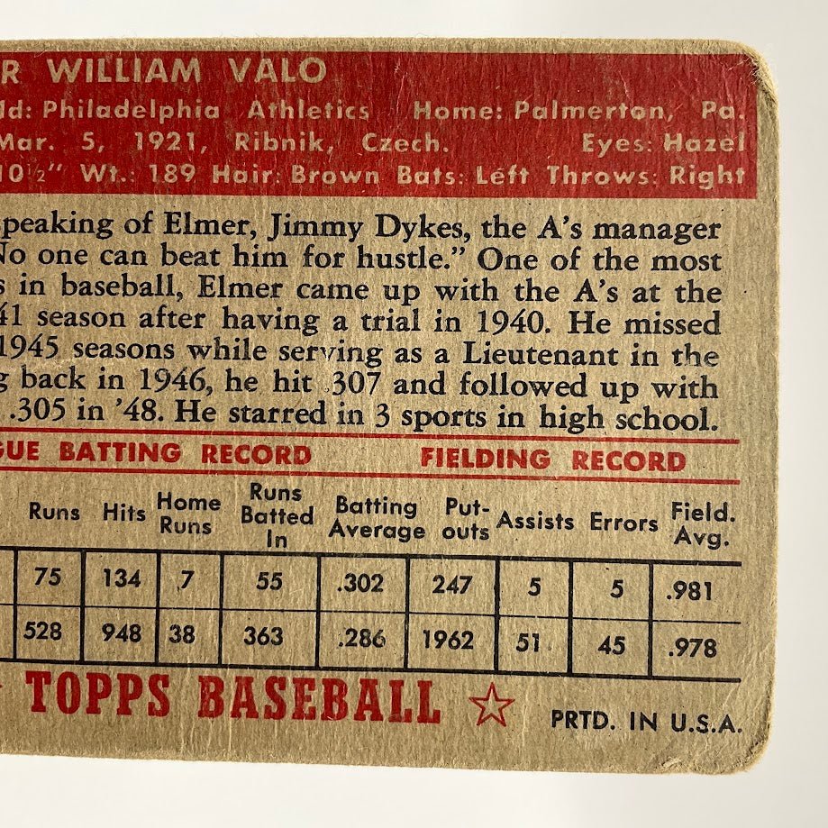 Elmer Valo 1952 Topps Philadelphia Athletics PR #3
