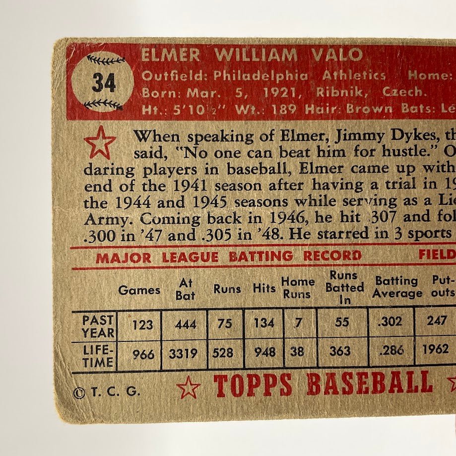 Elmer Valo 1952 Topps Philadelphia Athletics PR #3