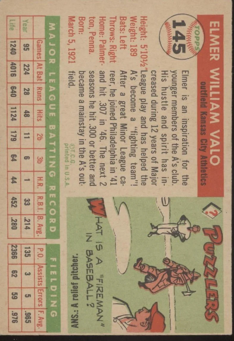 Elmer Valo 1955 Topps #145 Kansas City Athletics EX