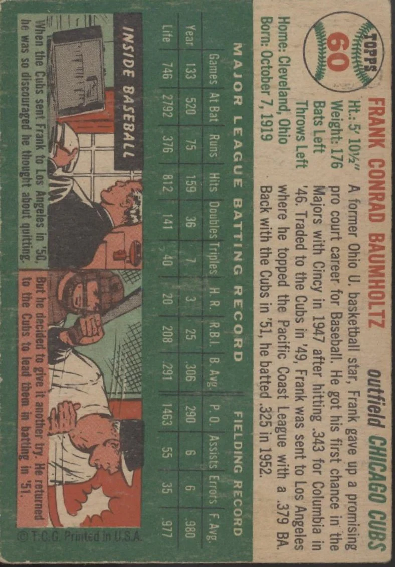 Frank Baumholtz 1954 Topps #60 Chicago Cubs VG