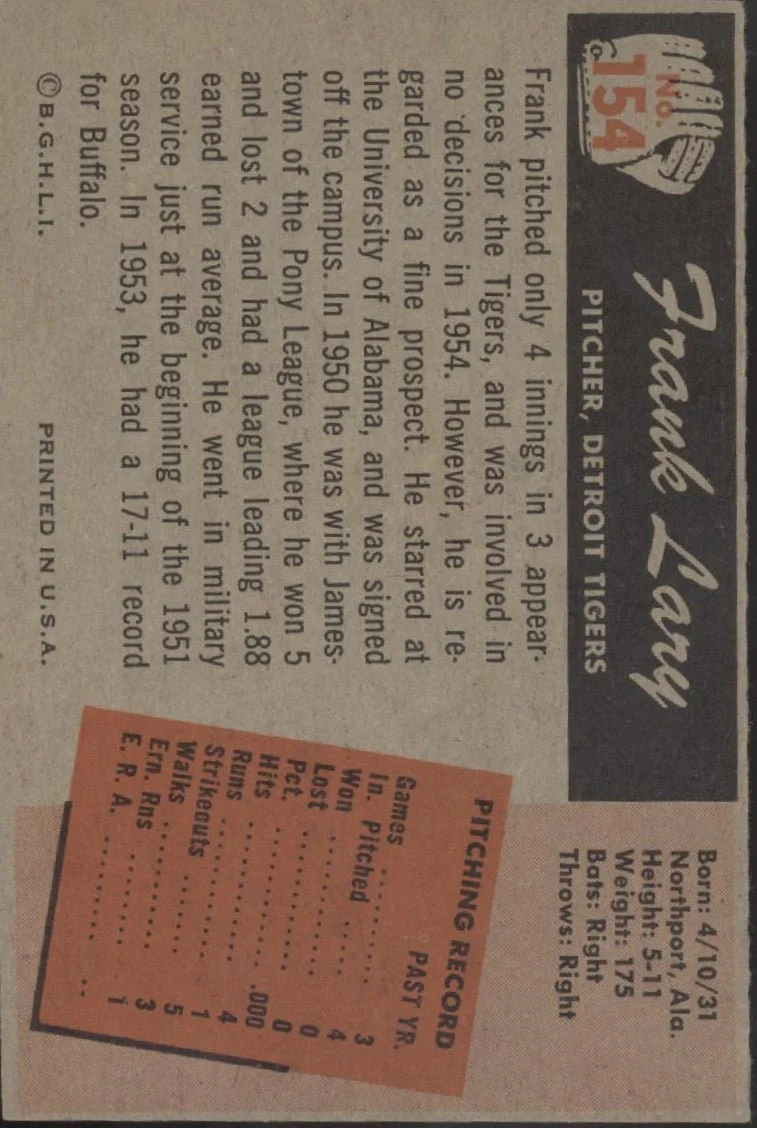 561-frank-lary-1955-bowman-rc-154-detroit-tigers-vg-ex-2.webp Frank Lary 1955 Bowman RC #154 Detroit Tigers VG-EX