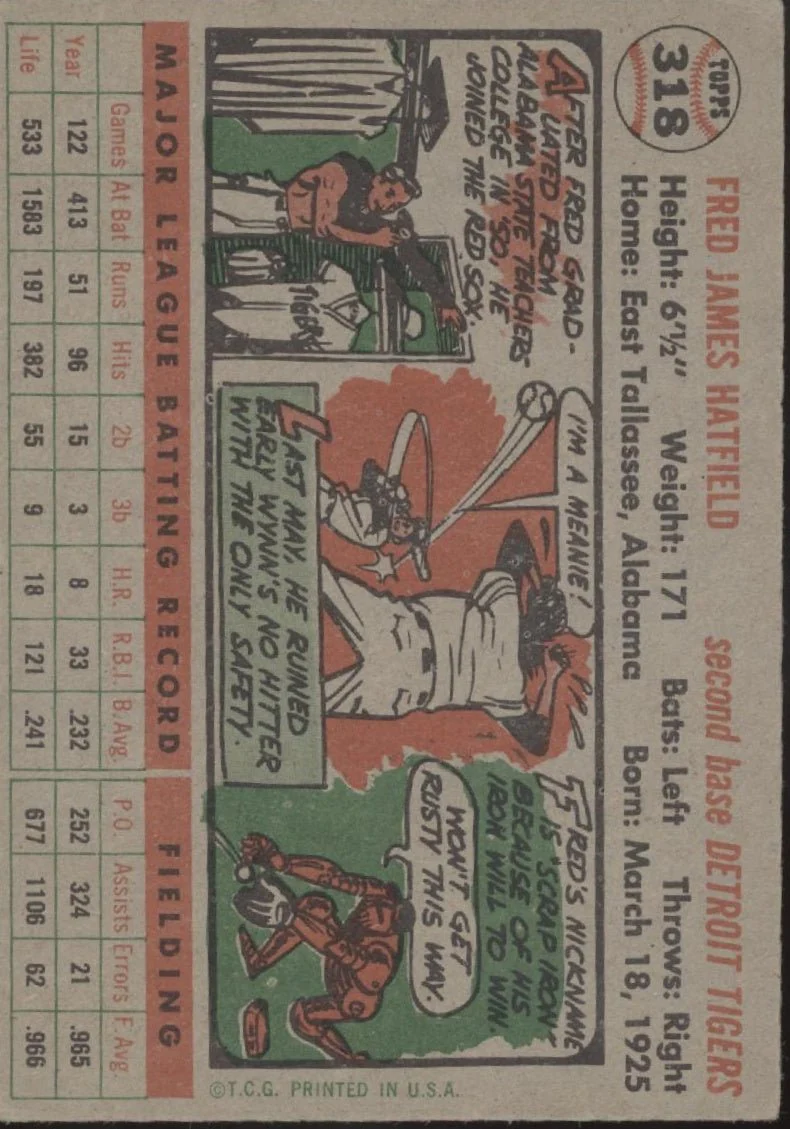 Fred Hatfield 1956 Topps #318 Detroit Tigers VG-EX #2
