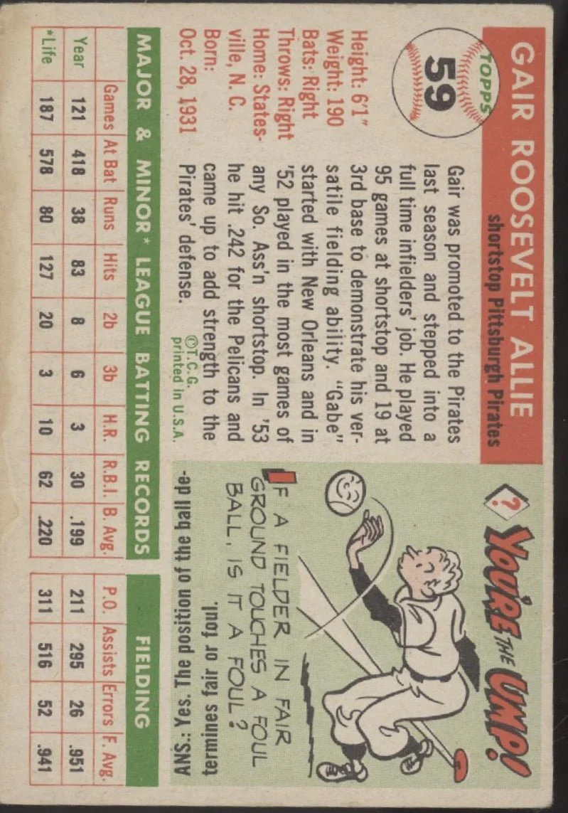 567-gair-allie-1955-topps-59-pittsburgh-pirates-vg-3-2.webp Gair Allie 1955 Topps #59 Pittsburgh Pirates VG #3