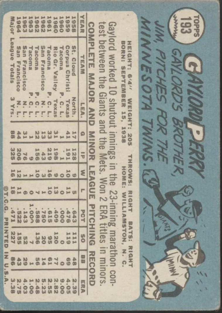 569-gaylord-perry-1965-topps-193-san-francisco-giants-vg-ex-1-2.webp Gaylord Perry 1965 Topps #193 San Francisco Giants VG-EX #1