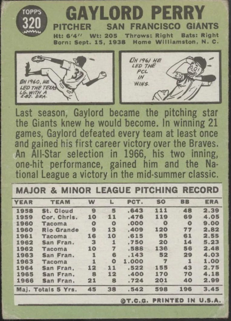 571-gaylord-perry-1967-topps-320-san-francisco-giants-gd-2.webp Gaylord Perry 1967 Topps #320 San Francisco Giants GD