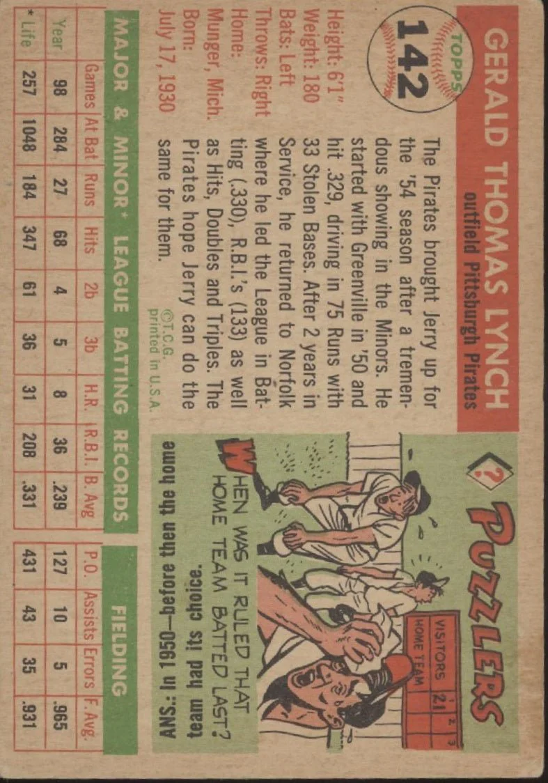 Jerry Lynch 1955 Topps #142 Pittsburgh Pirates VG-EX