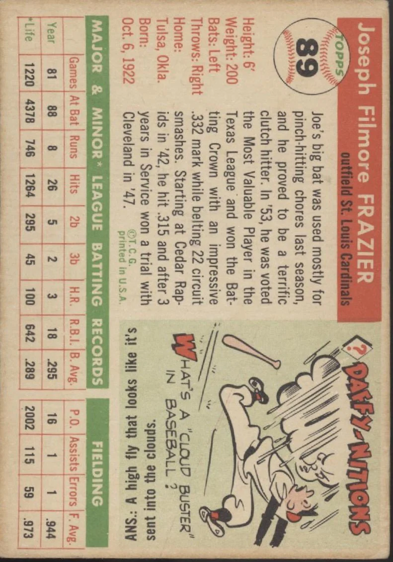 Joe Frazier 1955 Topps RC #89 St. Louis Cardinals VG #2