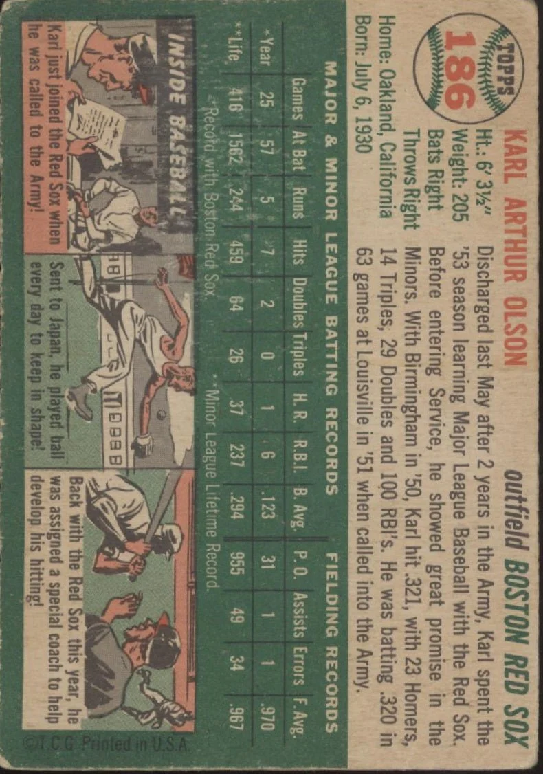 Karl Olson 1954 Topps #186 Boston Red Sox GD #2
