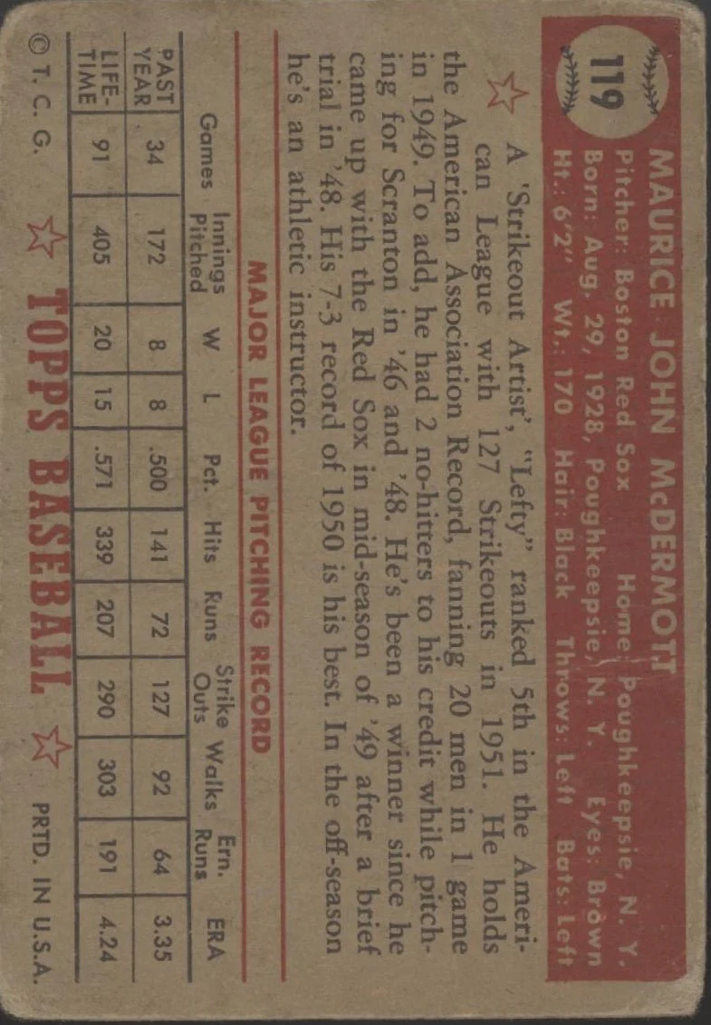 Maurice McDermott 1952 Topps #119 Boston Red Sox GD