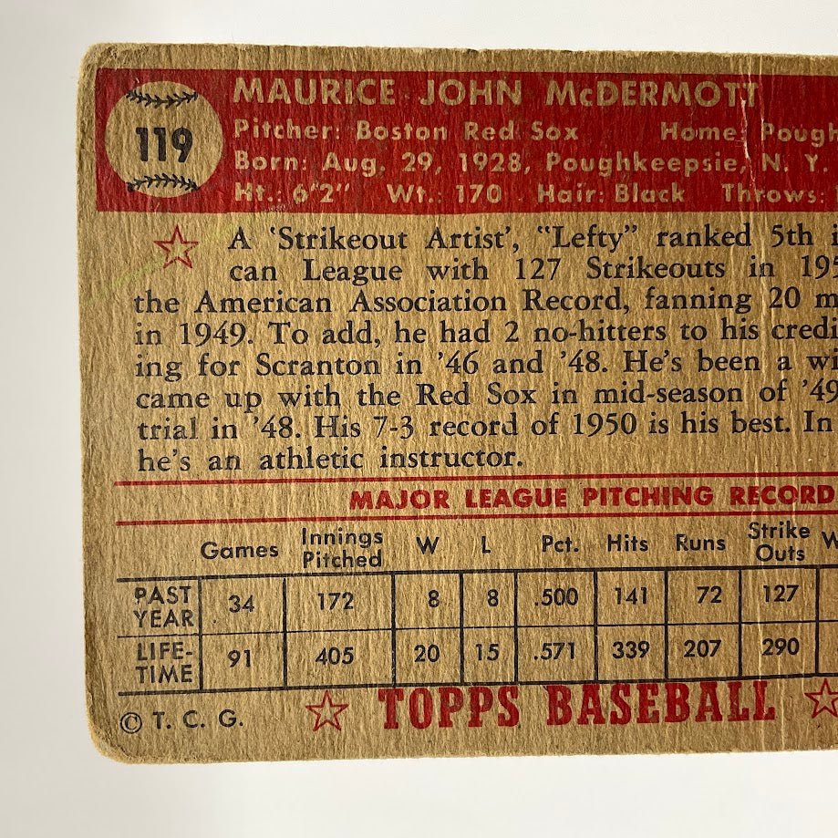 Maurice McDermott 1952 Topps #119 Boston Red Sox GD