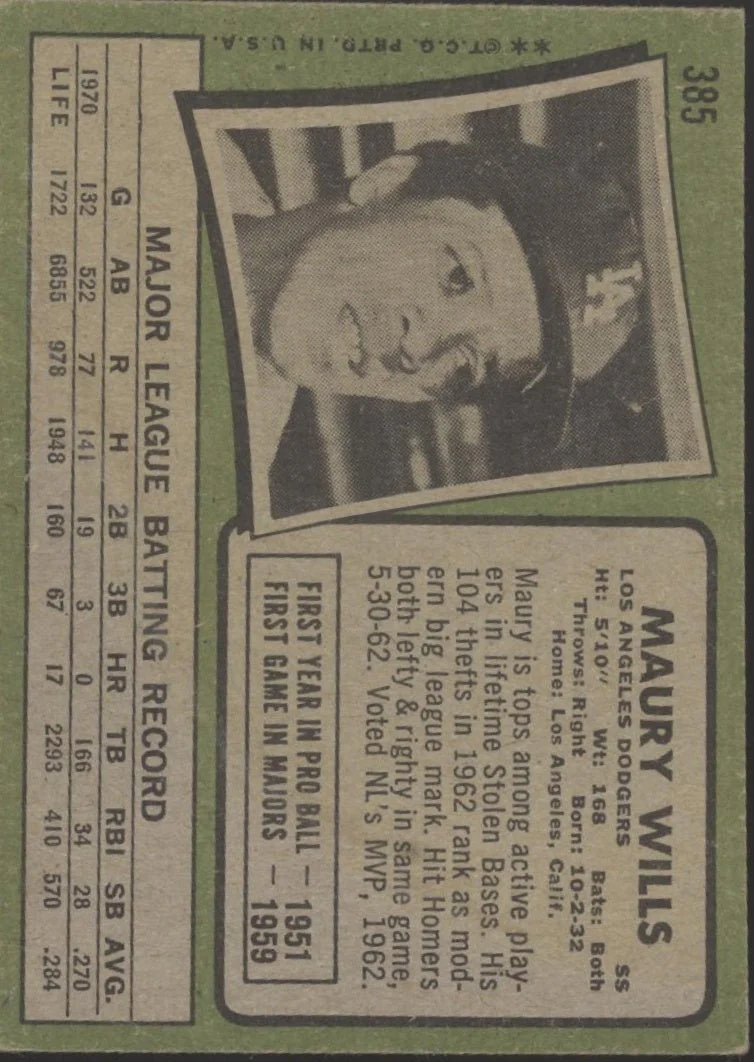 Maury Wills 1971 Topps #385 Los Angeles Dodgers VG