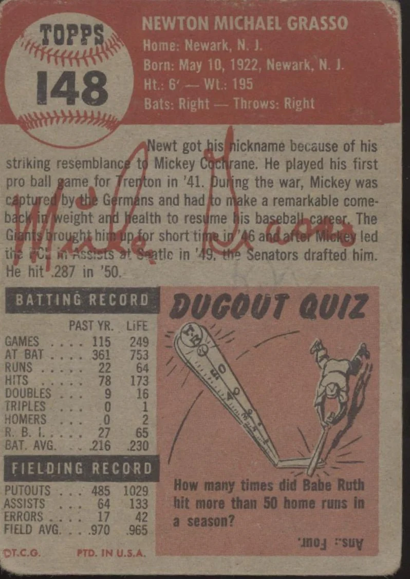Mickey Grasso 1953 Topps #148 Washington Senators GD