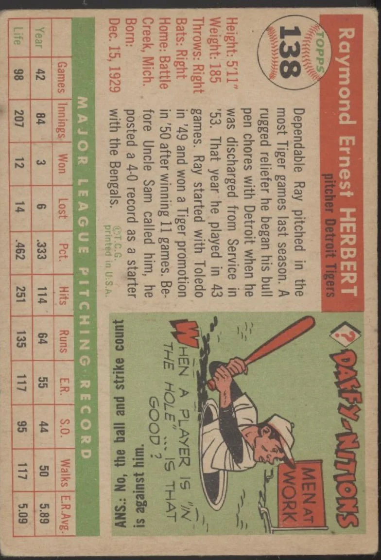 Ray Herbert 1955 Topps #138 Detroit Tigers VG #2
