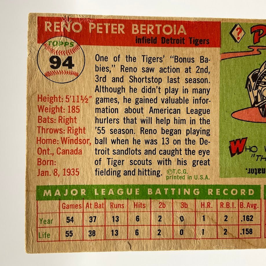 646-reno-bertoia-1955-topps-94-detroit-tigers-gd-2-5.jpg Reno Bertoia 1955 Topps #94 Detroit Tigers GD #2