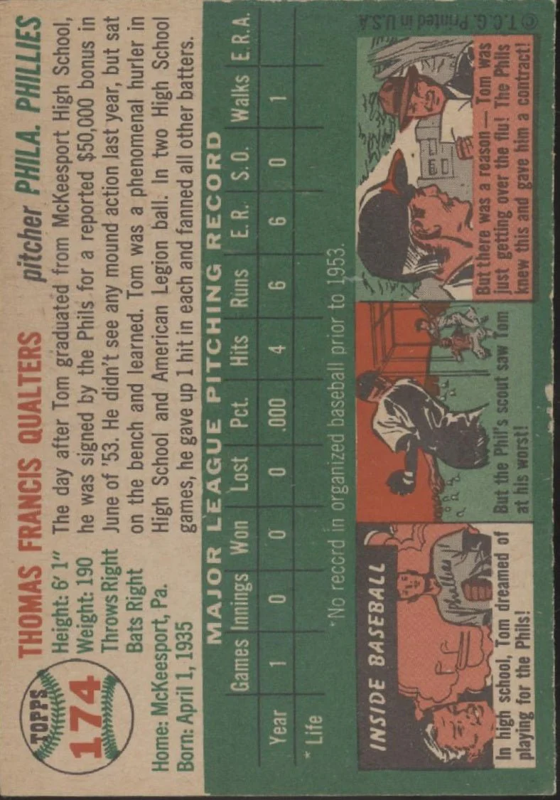 Tom Qualters 1954 Topps #174 Philadelphia Phillies GD