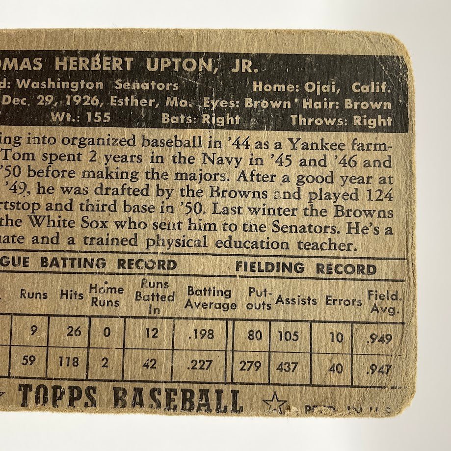Tom Upton 1952 Topps RC #71 Washington Senators PR