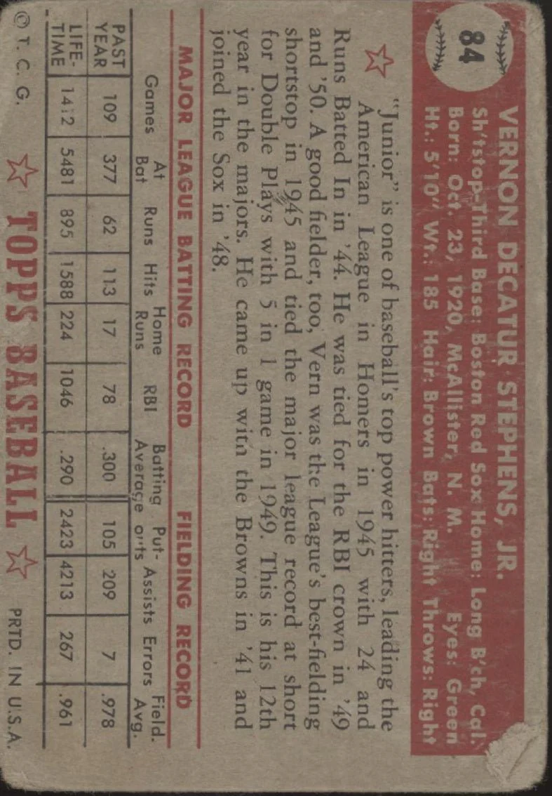 Vern Stephens 1952 #84 Boston Red Sox PR #2