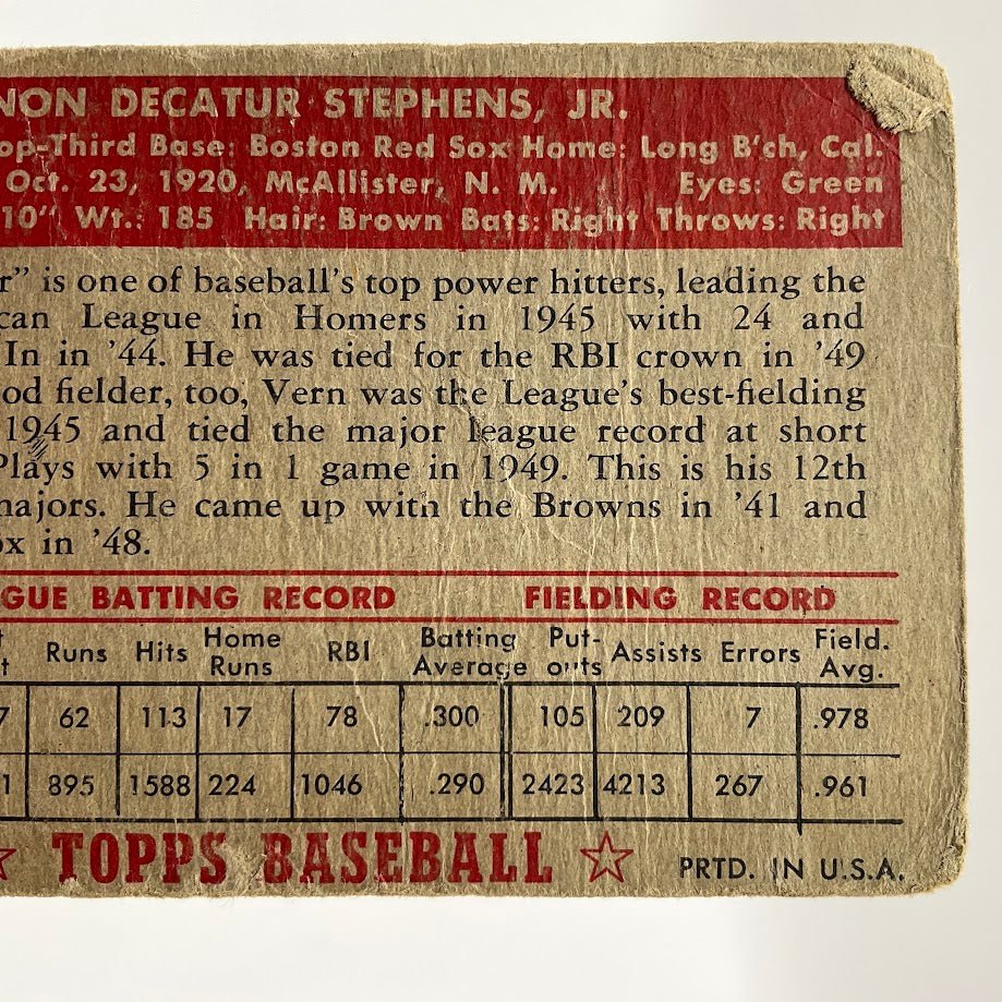 Vern Stephens 1952 #84 Boston Red Sox PR #2