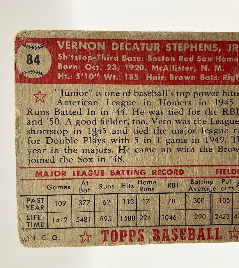 Vern Stephens 1952 #84 Boston Red Sox PR #2