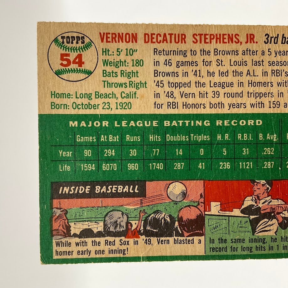 Vern Stephens 1954 Topps #54 Baltimore Orioles GD