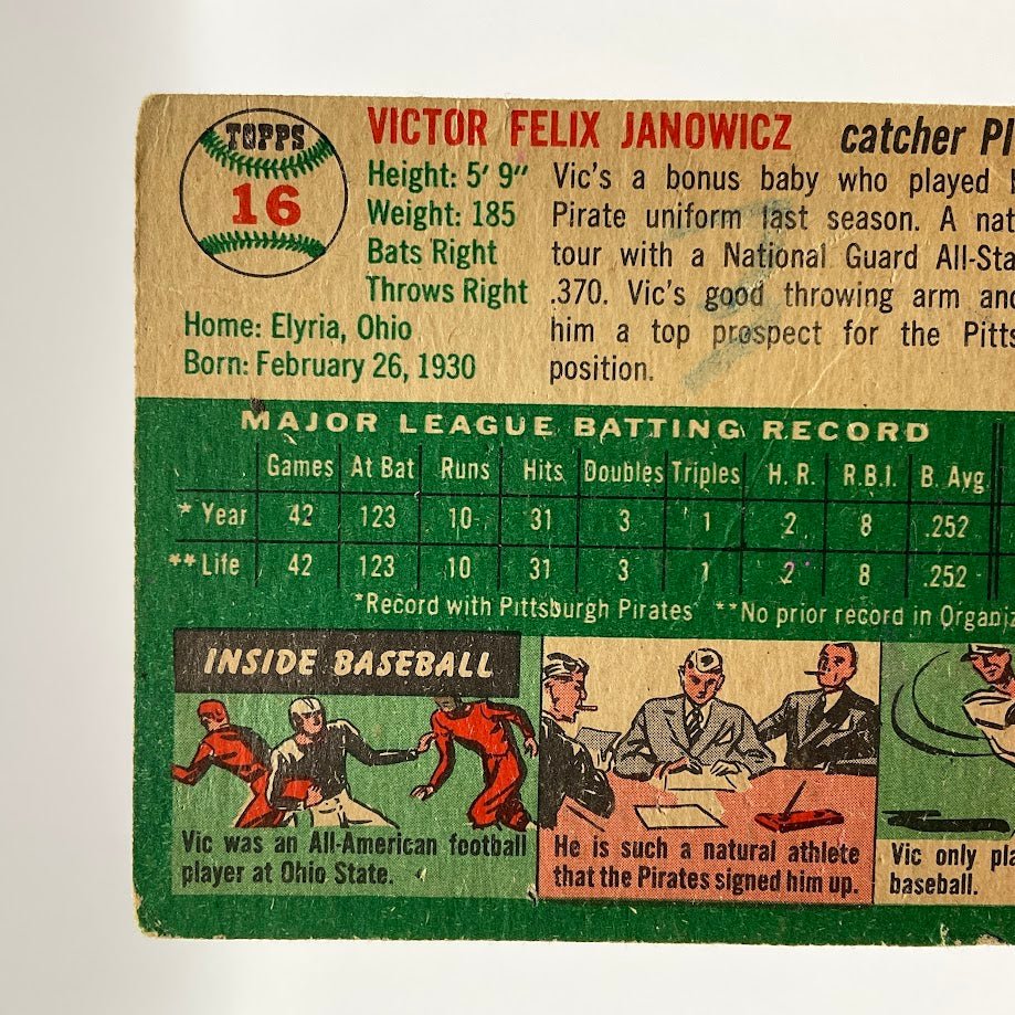 Vic Janowicz 1954 Topps #16 Pittsburgh Pirates GD