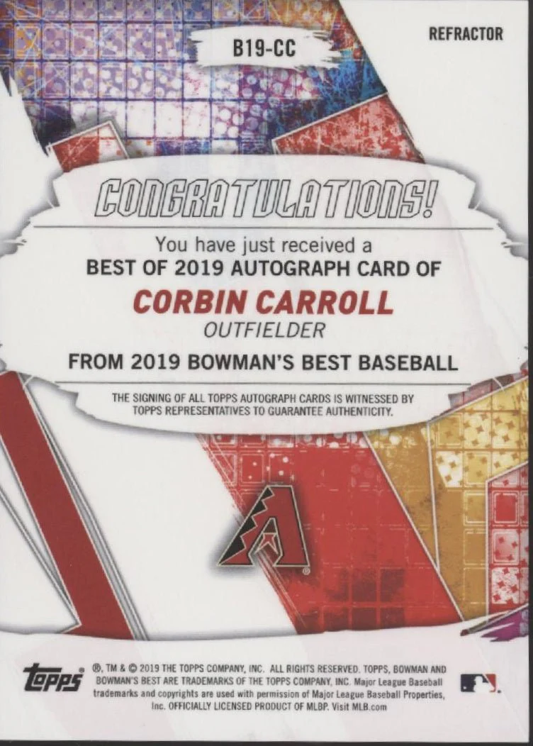 Corbin Carroll 2019 Bowman's Best Refractor Auto #B19-CC