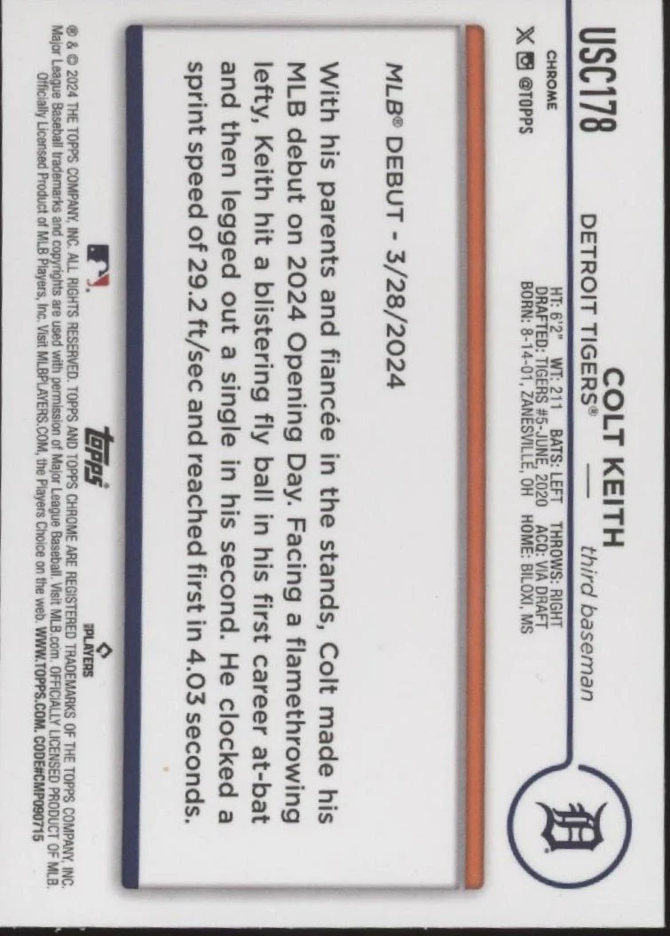 Colt Harris 2024 Topps Chrome Green Wave Refractor RC 97/99 #USC178 #1