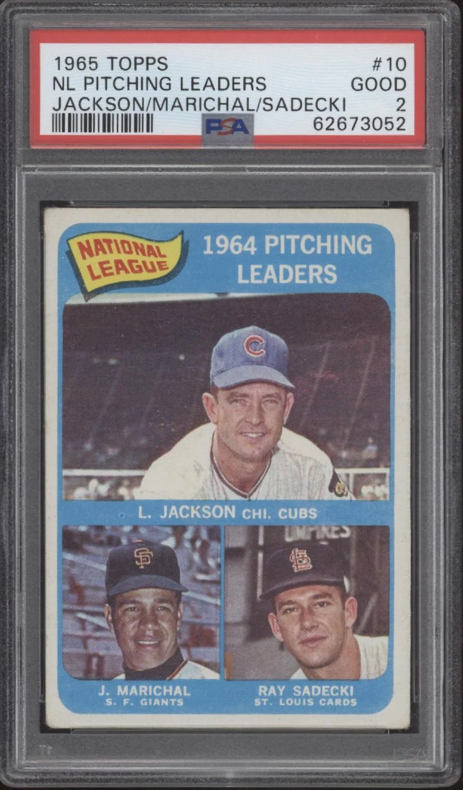 NL Pitching Leaders 1965 Topps Jackson / Marichal / Sadecki #10 PSA 2
