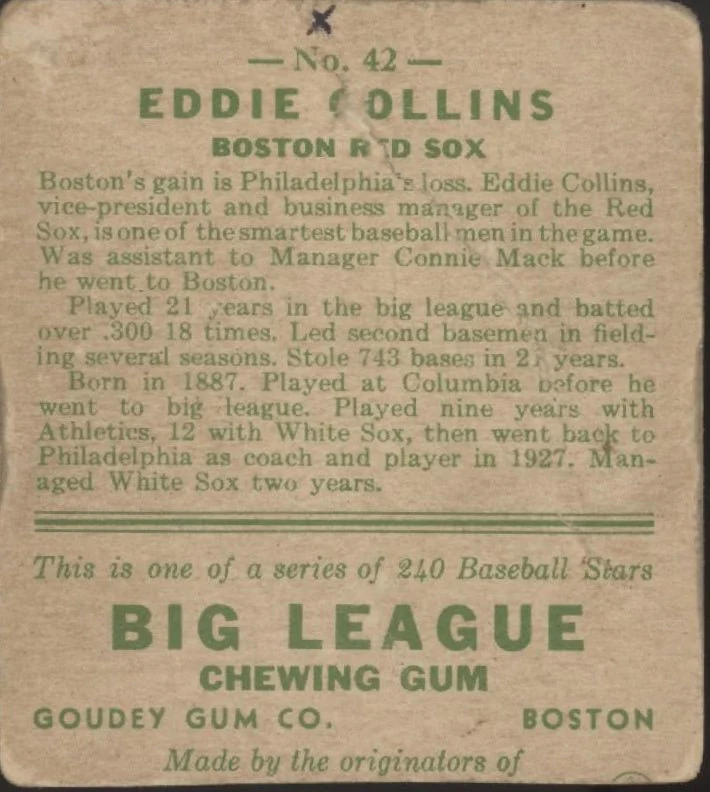 Eddie Collins 1933 Goudey RC #42 Boston Red Sox GD