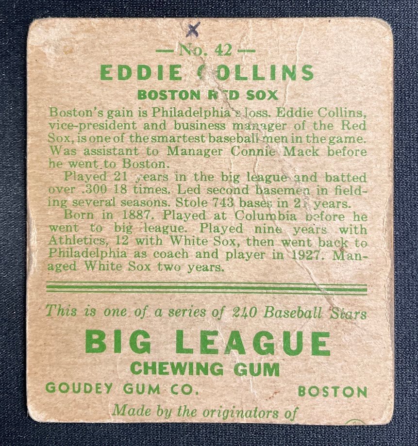 Eddie Collins 1933 Goudey RC #42 Boston Red Sox GD