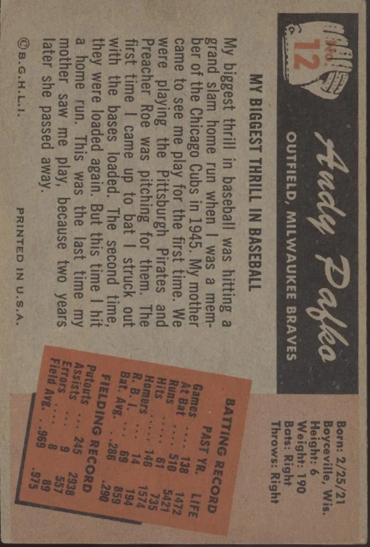 Andy Pafko 1955 Bowman #12 Milwaukee Braves VG-EX