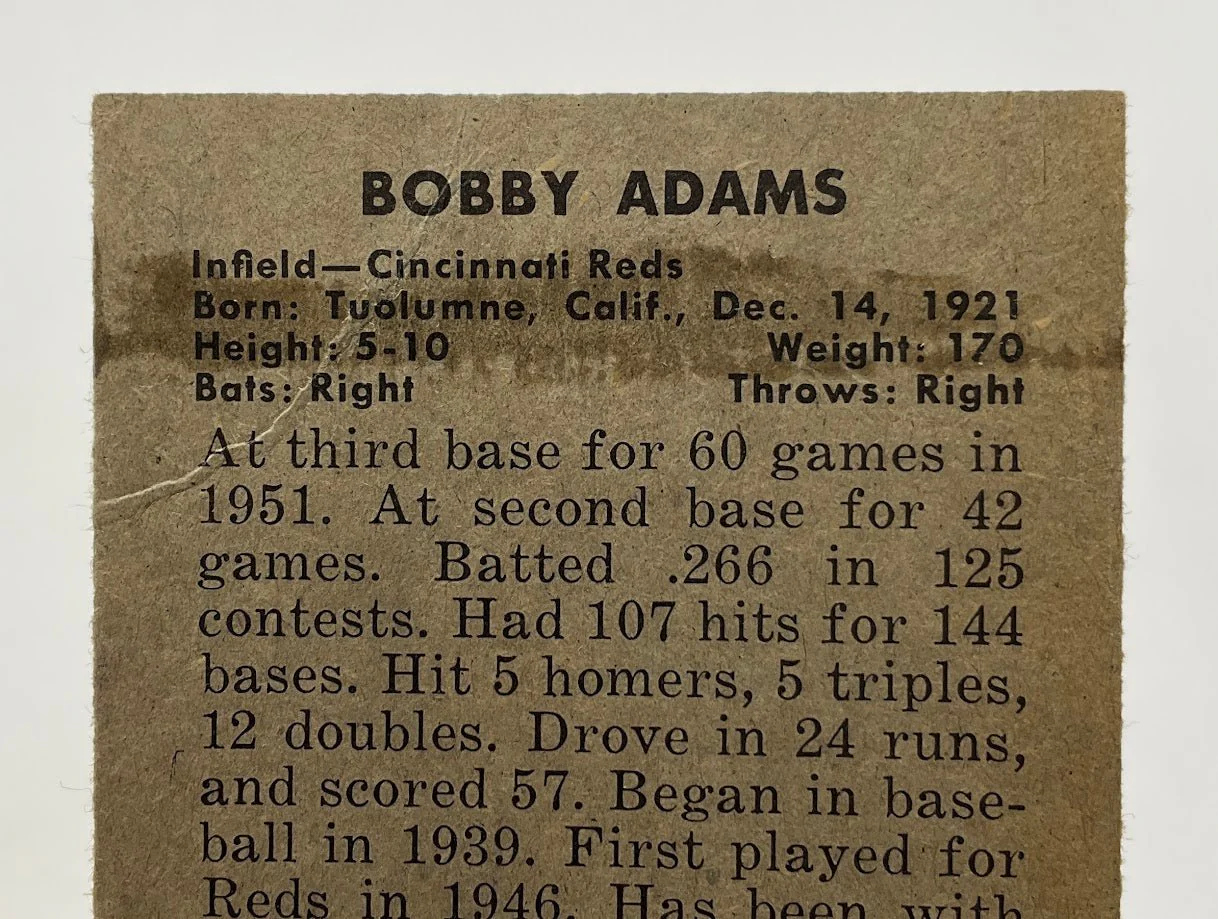 Bobby Adams 1952 Bowman #166 Cincinnati Reds VG