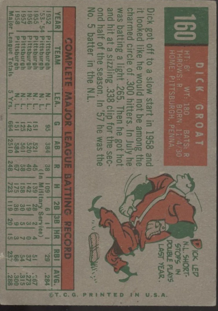 Dick Groat 1959 Topps #160 Pittsburgh Pirates VG