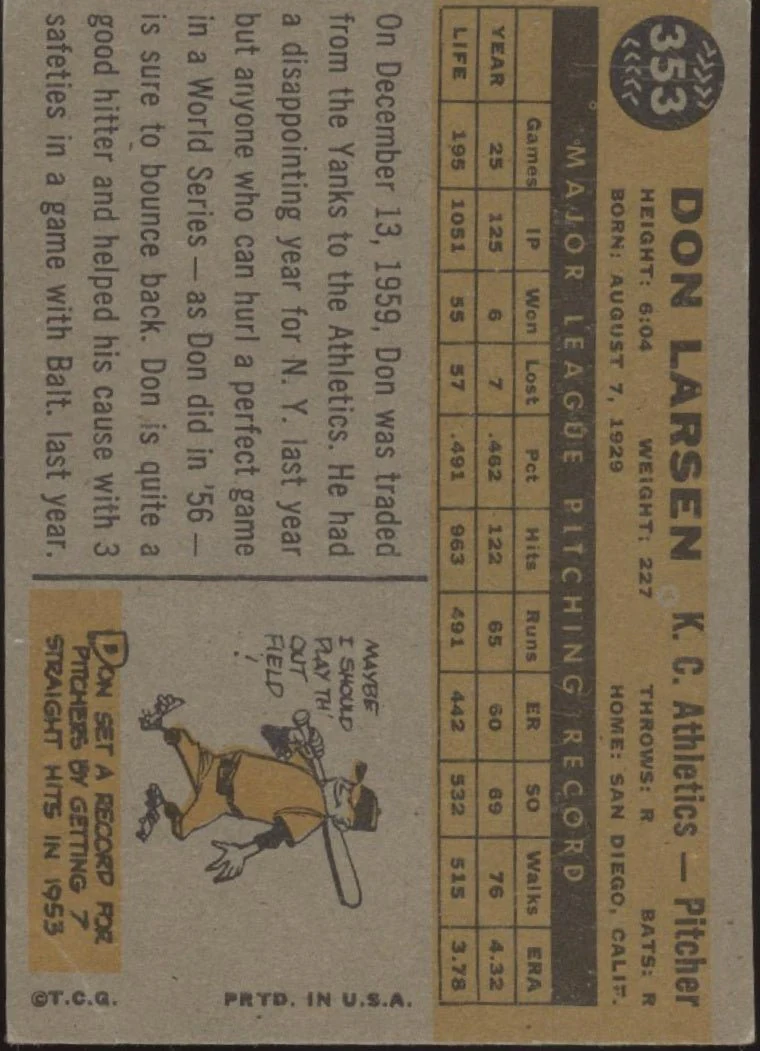 758-don-larsen-1960-topps-353-kansas-city-athletics-ex-2.webp Don Larsen 1960 Topps #353 Kansas City Athletics EX