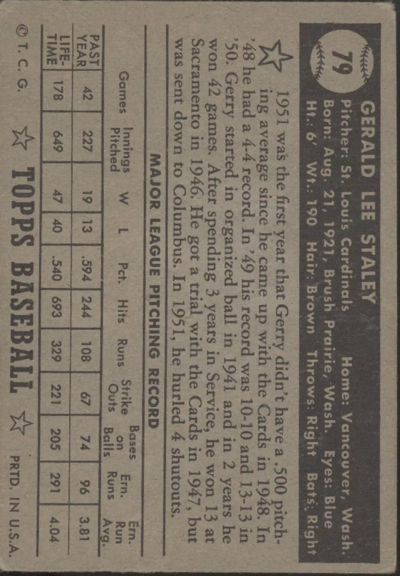 Gerald Staley 1952 Topps #79 St. Louis Cardinals VG