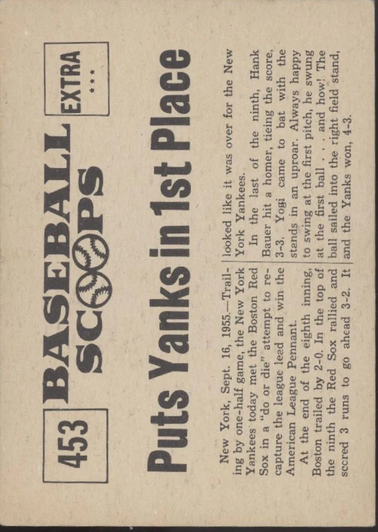 Homer by Yogi Berra Puts Yanks in 1st Place 1961 Nu-Cards #453 EX