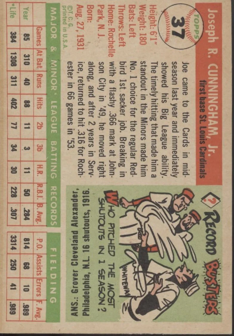 Joe Cunningham 1955 Topps RC #37 St. Louis Cardinals EX