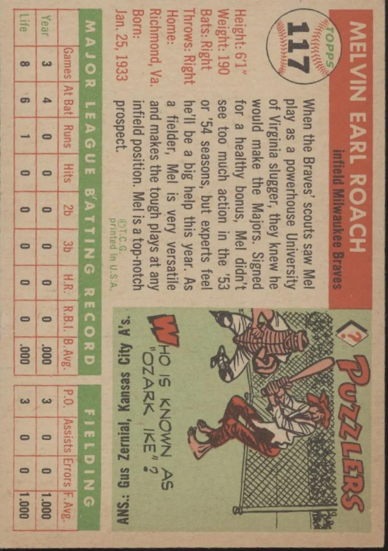 Mel Roach 1955 Topps #117 Milwaukee Braves VG-EX
