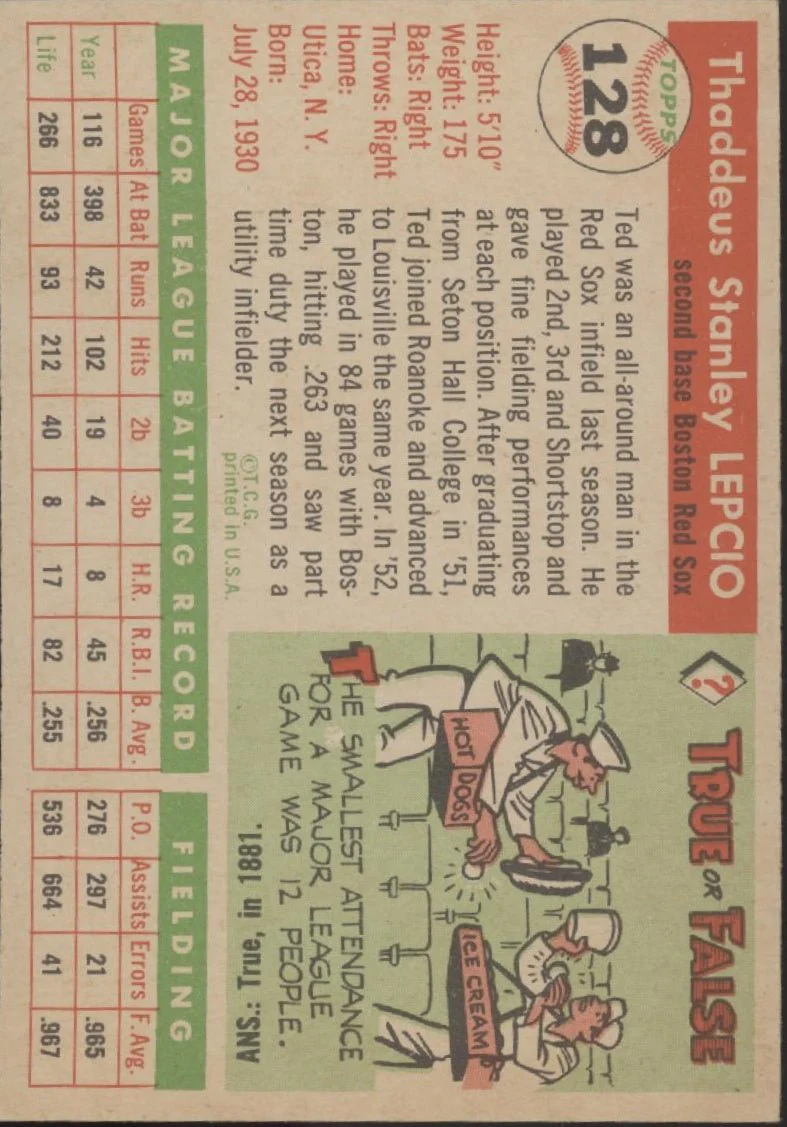 Ted Lepcio 1955 Topps #128 Boston Red Sox VG