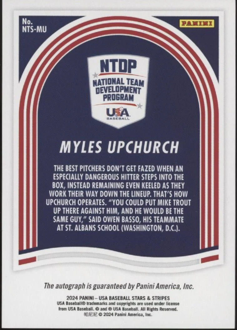 Myles Upchurch 2024 Panini Baseball Stars & Stripes Red Auto 52/65 #NTS-MU