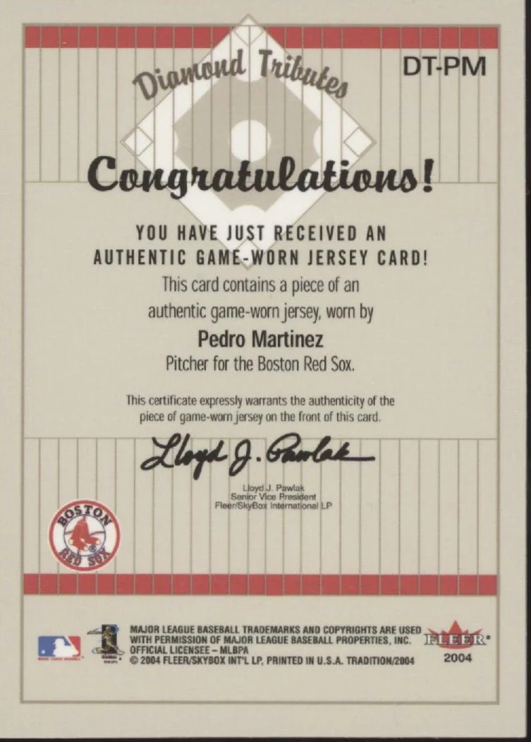 Pedro Martinez 2004 Fleer Tradition Diamond Tributes Swatch #DT-PM