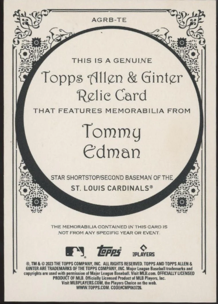 Tommy Edman 2023 Topps Allen & Ginter Swatch #AGRB-TE