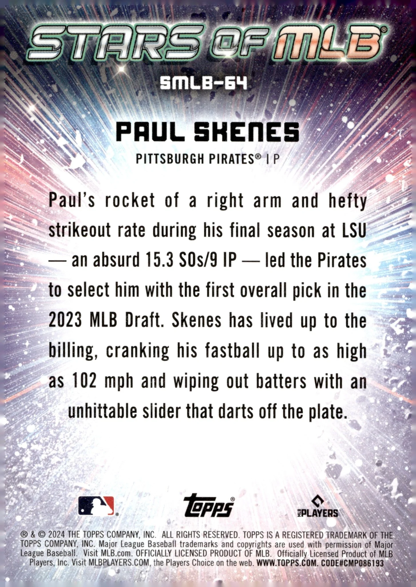 Paul Skenes 2024 Topps Update Series Stars of MLB Foil RC #SMLB-64 #3