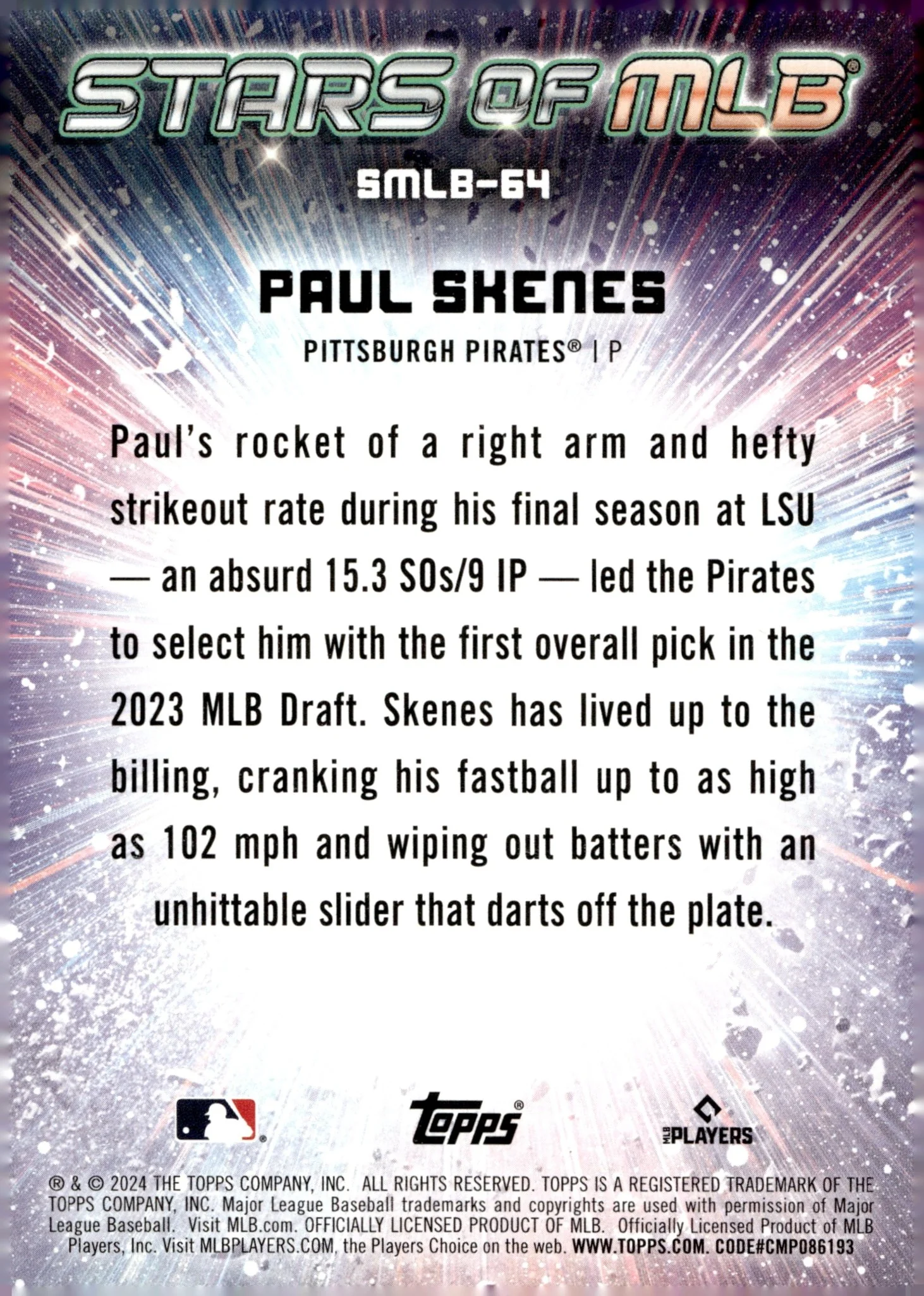 Paul Skenes 2024 Topps Update Series Stars of MLB Foil RC #SMLB-64 #4
